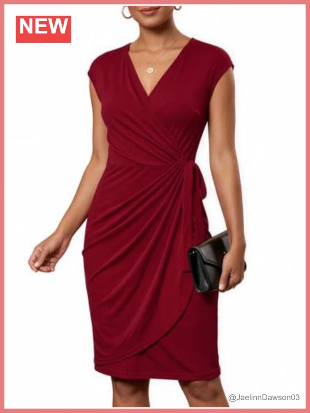 Faux Wrap Mesh Midi Dress V Neck Bodycon Ruched Work Dress